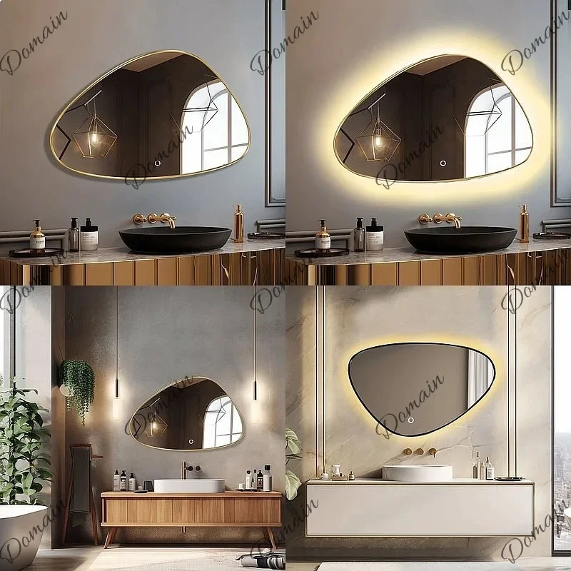 Nn Nordic modern bathroom LED luminous mirror creative gold special-shaped frame touch smart backlit bathroom mirror