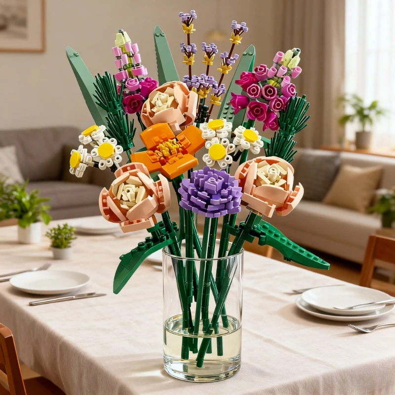 Blocs de construction de Bouquet de roses et de fleurs, modèle de plante 10280, décoration de bureau, cadeau romantique pour adultes et enfants, jouet de noël et d'anniversaire