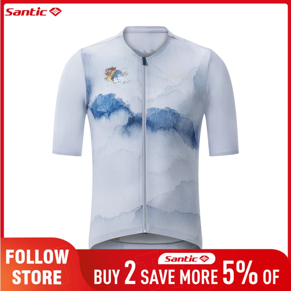 Santic Cycling Jersey Men's Italy Ink Printed Dragon Summer Quick Dry Bicycle Clothing UV Protection Breathable MTB Road Jerseys