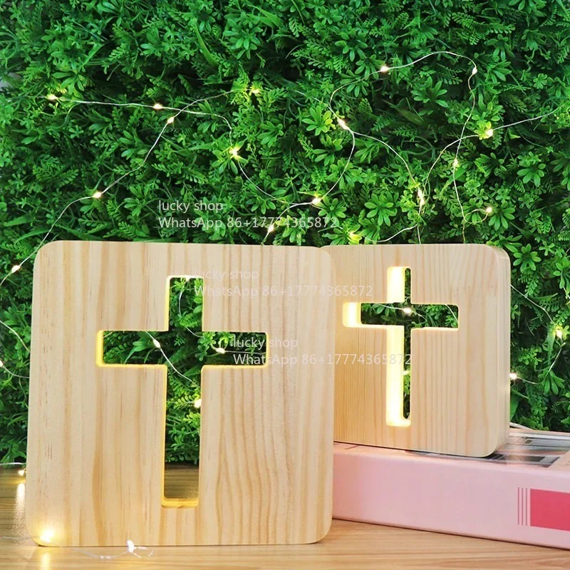 Cross Large Tabletop Ornament Solid Wood Ambient Light Living Room Bedroom Decoration