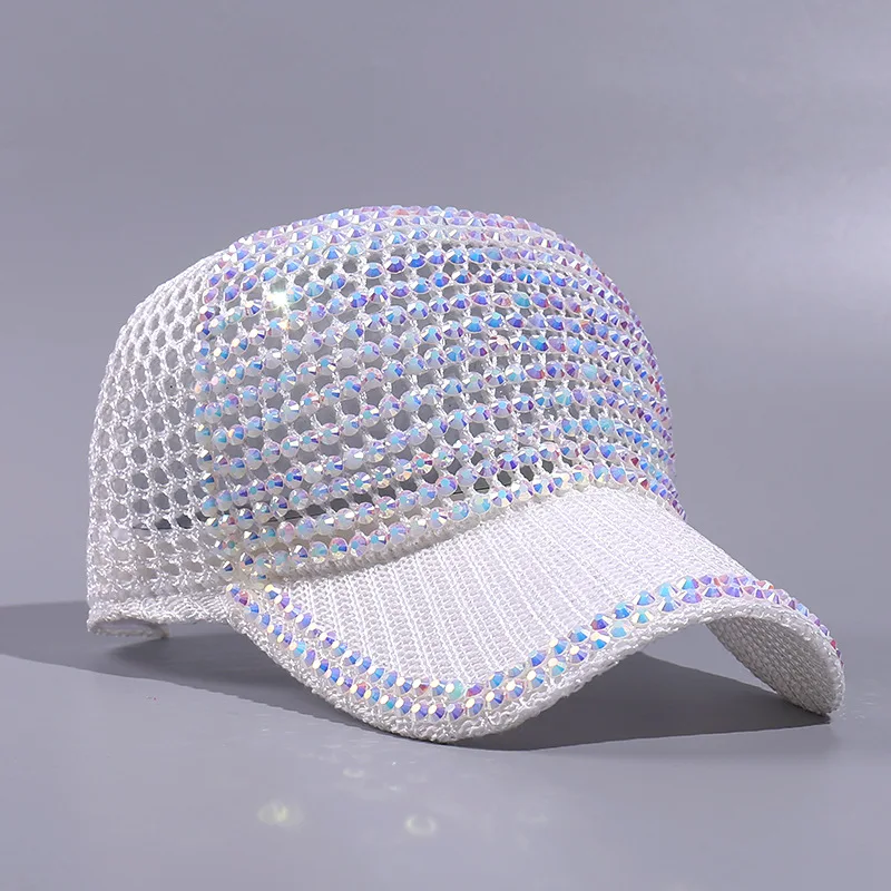 New Women Men Studded Rhinestone Baseball Cap Adjustable Snapback Hats Shiny Bling Sequined Casual Sports Cap Breathable Sun Hat