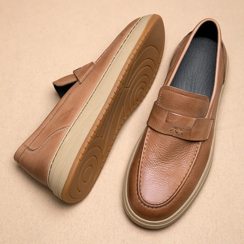 Handmade Men's Shoes Spring Autumn New Loafers English Style Genuine Leather Casual Shoes Moccasins Male Leather Shoes