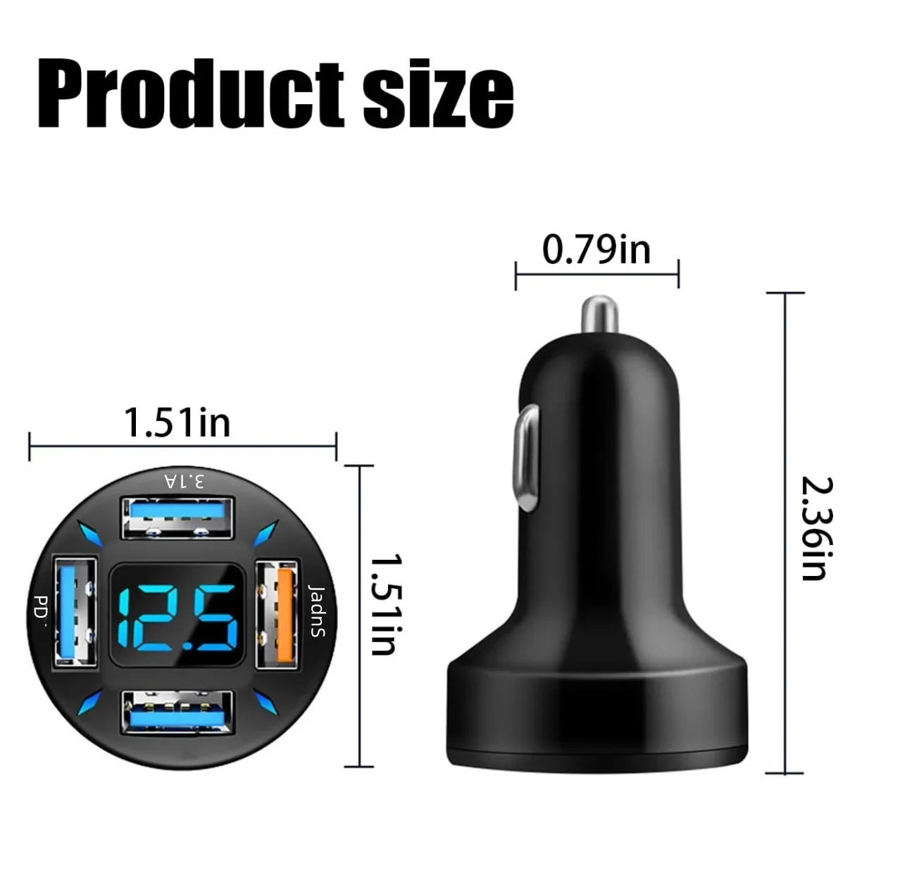 4 Ports USB C Car Charger, PD QC3.0 Fast Charging Auto Phone Charger Adapter With LED Voltage Display, 12V 24V Universal Cigarette Lighter Charger For Smartphone Tablet