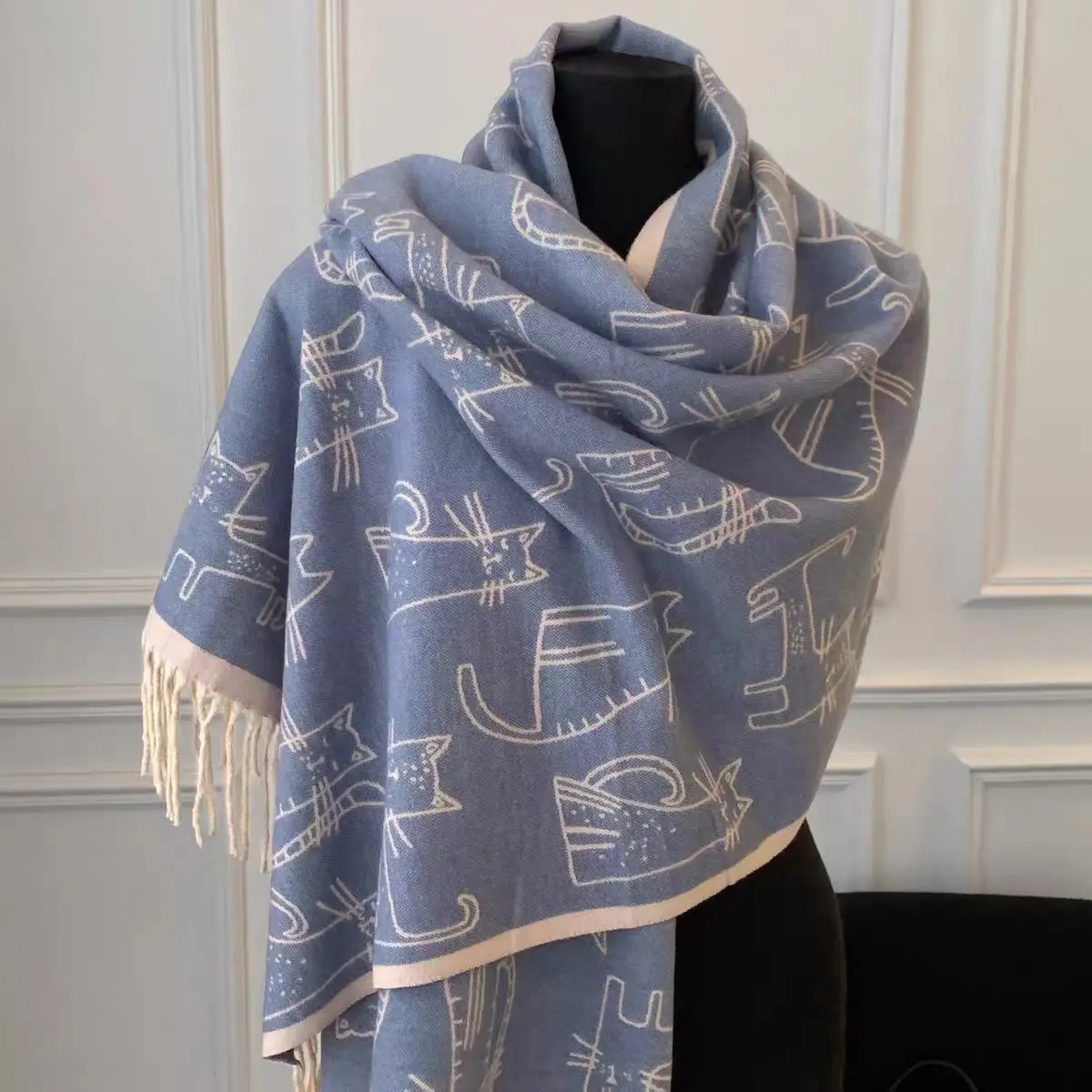 Adorable Tassel Scarf Women's Double-Sided Wearable Versatile Warm Neck Protection Scarf Shawl Two-In-One Autumn Winter