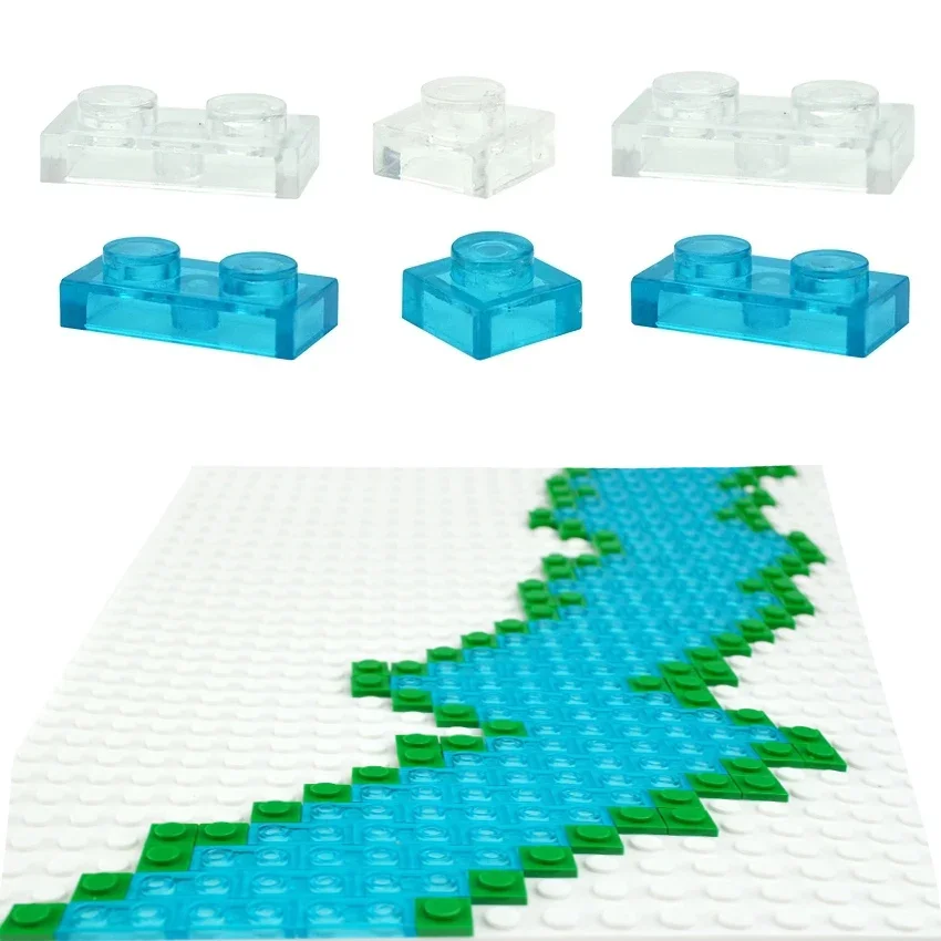 DIY Thin Figures Bricks 1x1 1x2 Transparent Blue White Dots Building Bricks Compatible 3024 3023 Assemblage Toys  For Children