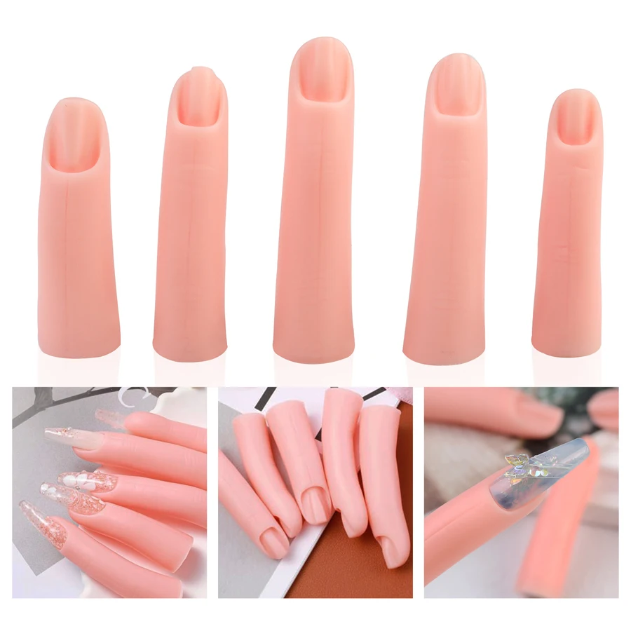 Conjunto de dedo para prática de silicone para arte em unhas, 5 peças, treinamento de extensão de unhas, ferramenta de prática de design de pontas de unhas
