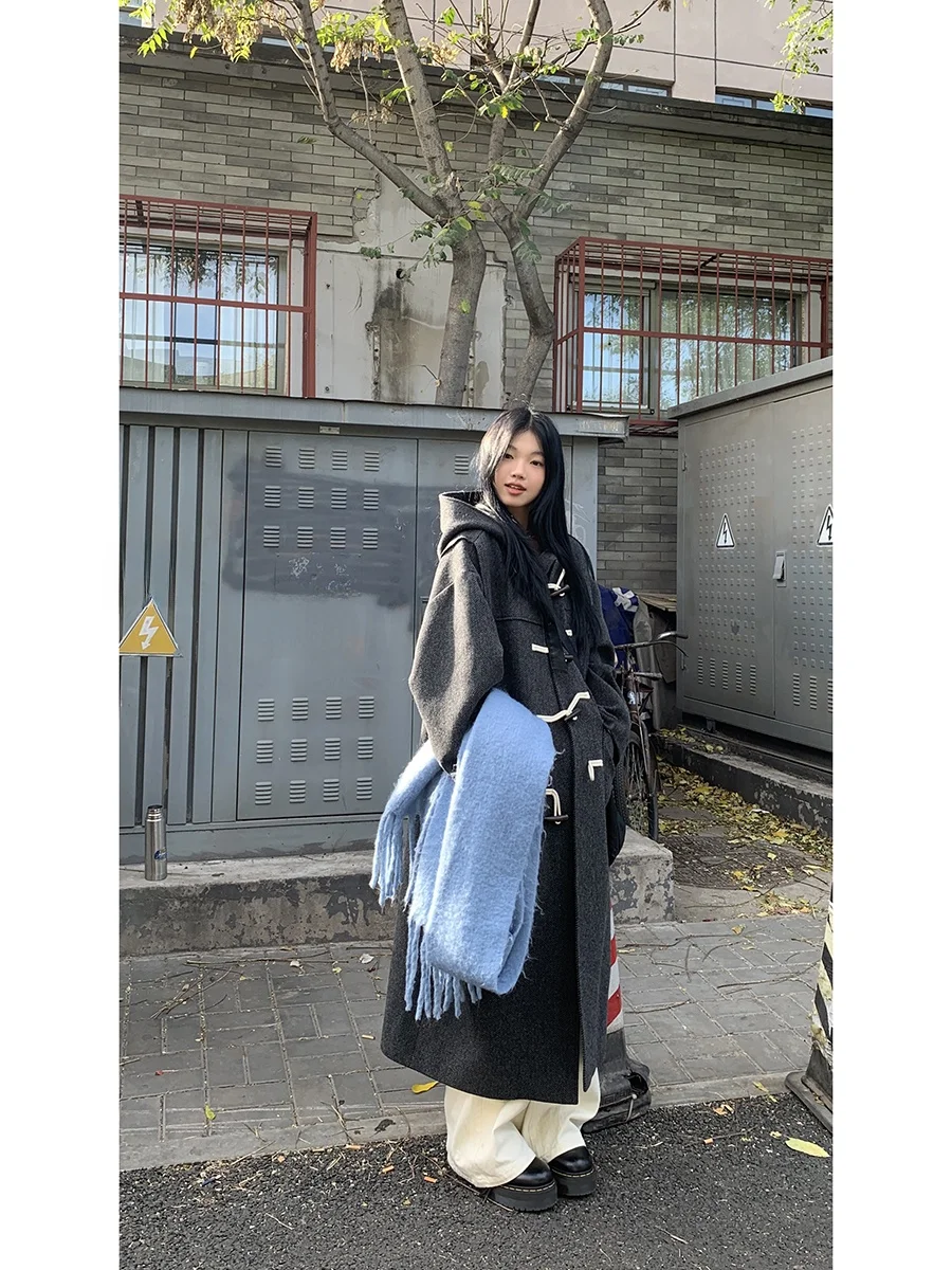 

Красное шерстяное пальто Celebri с пуговицами-клевантами для женщин, длинное шерстяное пальто-тренч с капюшоном из смесовой хлопковой ткани, осенне-зимняя коллекция