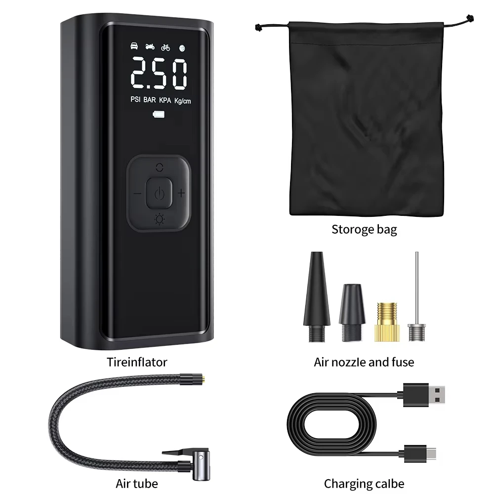 AliExpress NONE Motorcycle Car Bicycle Ball Air Pump Portable Tire Inflator Emergency Pumping Cordless Compressor LCD Display Inflatable Pump