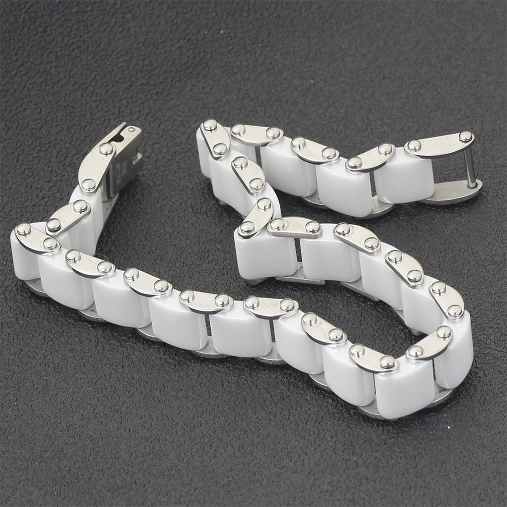 White Black Ceramic Bracelet Stainless Steel Chain Link Bangles Fashion Accessory Bangle with Buckle Decoration Daily Wear