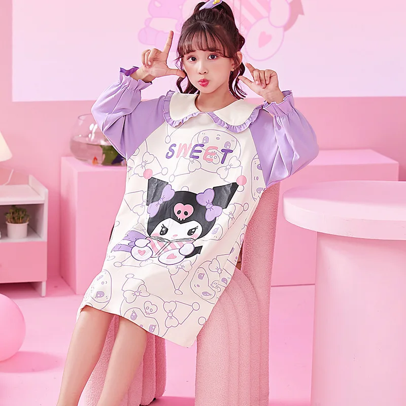 

Summer Girl's Long Sleeved Nightgown Melody Cartoon Pattern Girl's Breathable Cute Breathable Nightgown Cotton Children's Wear