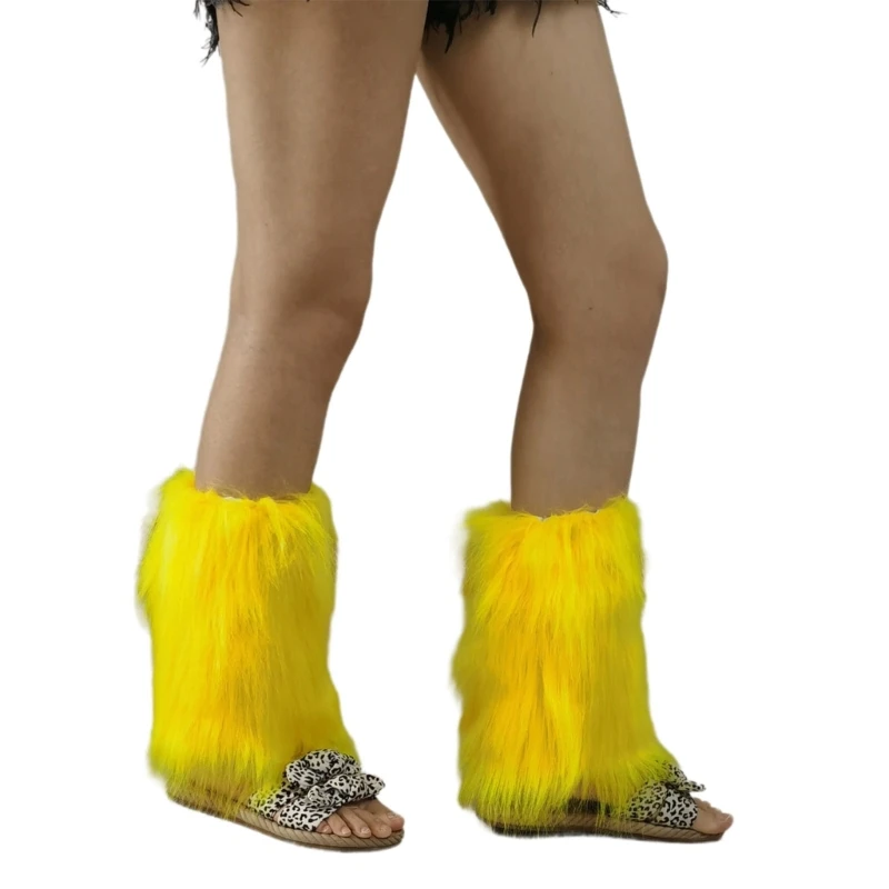 り様YELLO/ミュール/サンダル/ショートブーツ/XL/leg warmers Women Girls Solid Color Bright Yellow Plush Leg Warmer Aesthetic