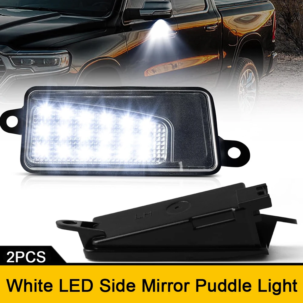 

2x White LED Under Side Rearview Mirror Puddle Daytime Running Lights For Dodge Ram 1500 2019-2023 Car Parking Signal Lamp 6000K