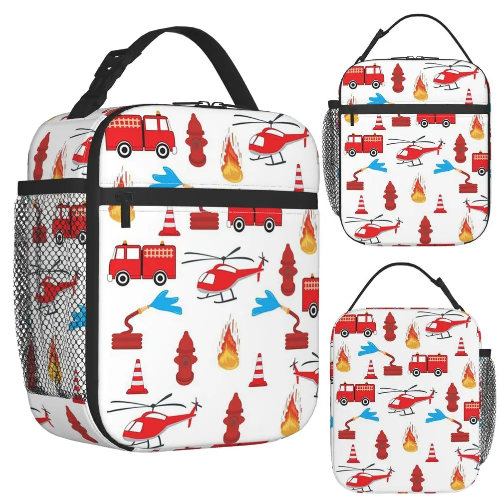 Red Transport Fire Truck Engine Brigade Insulated Lunch Bag for Women Office Cooler Thermal Food Box Tote Lunch Boxes Container