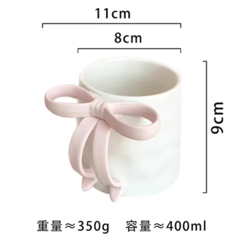 New Ins Bow Tie Handle Mug Creative Princess Ceramic Water Cup Nordic Coffee Breakfast Milk Juice  Cups Office Drinking Utensils