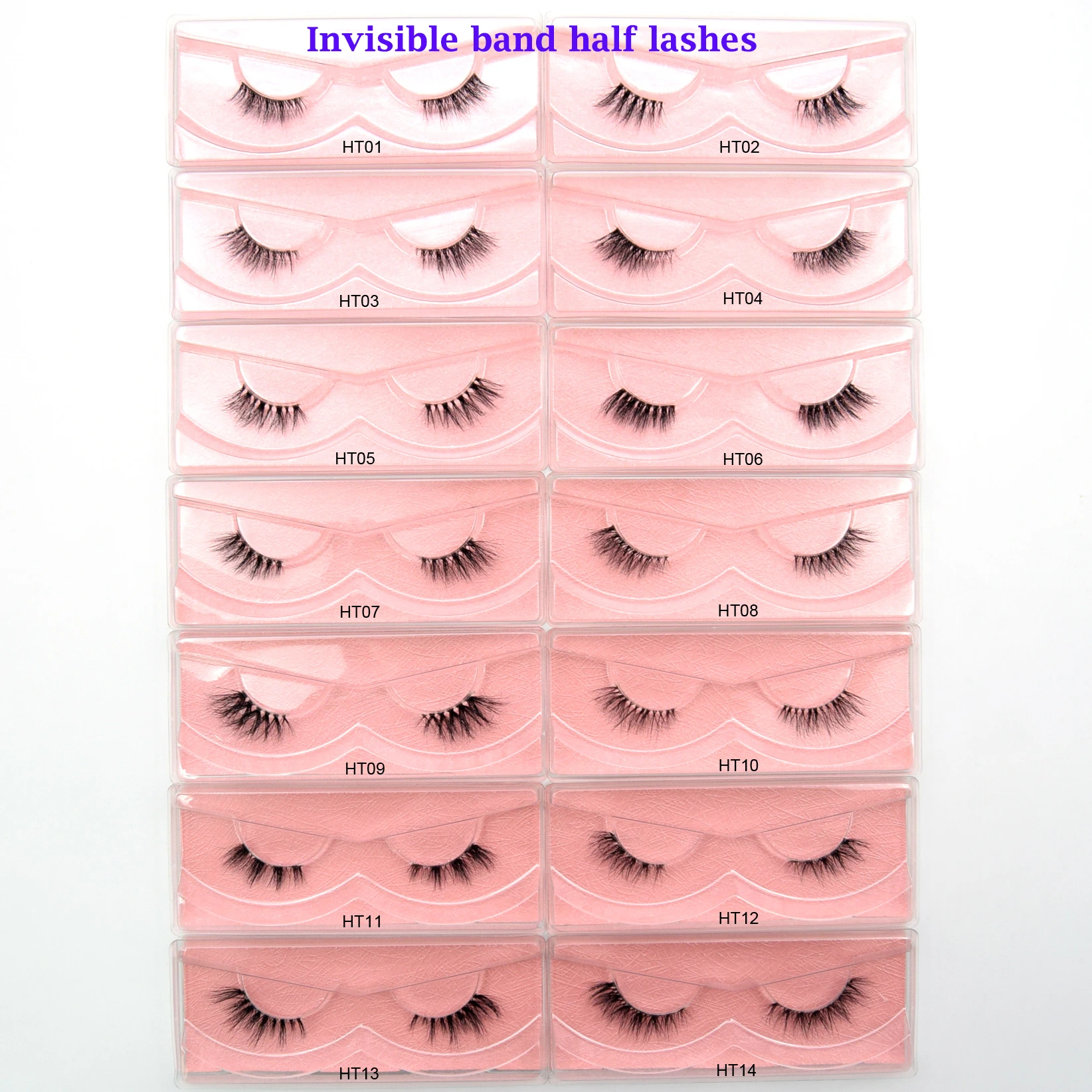 Visofree Half Lashes Invisible band Mink Eyelashes Natural Wispy Transparent Stalk False Eyelashes Eyelash Extension Supply Cils