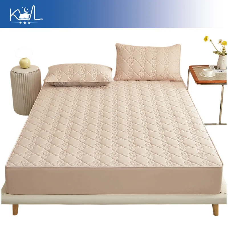 Antibacterial Waterproof Fitted Sheet, Quilted Soybean Fiber Mattress Protector with Deep Pocket, Dustproof Soft Bed Cover