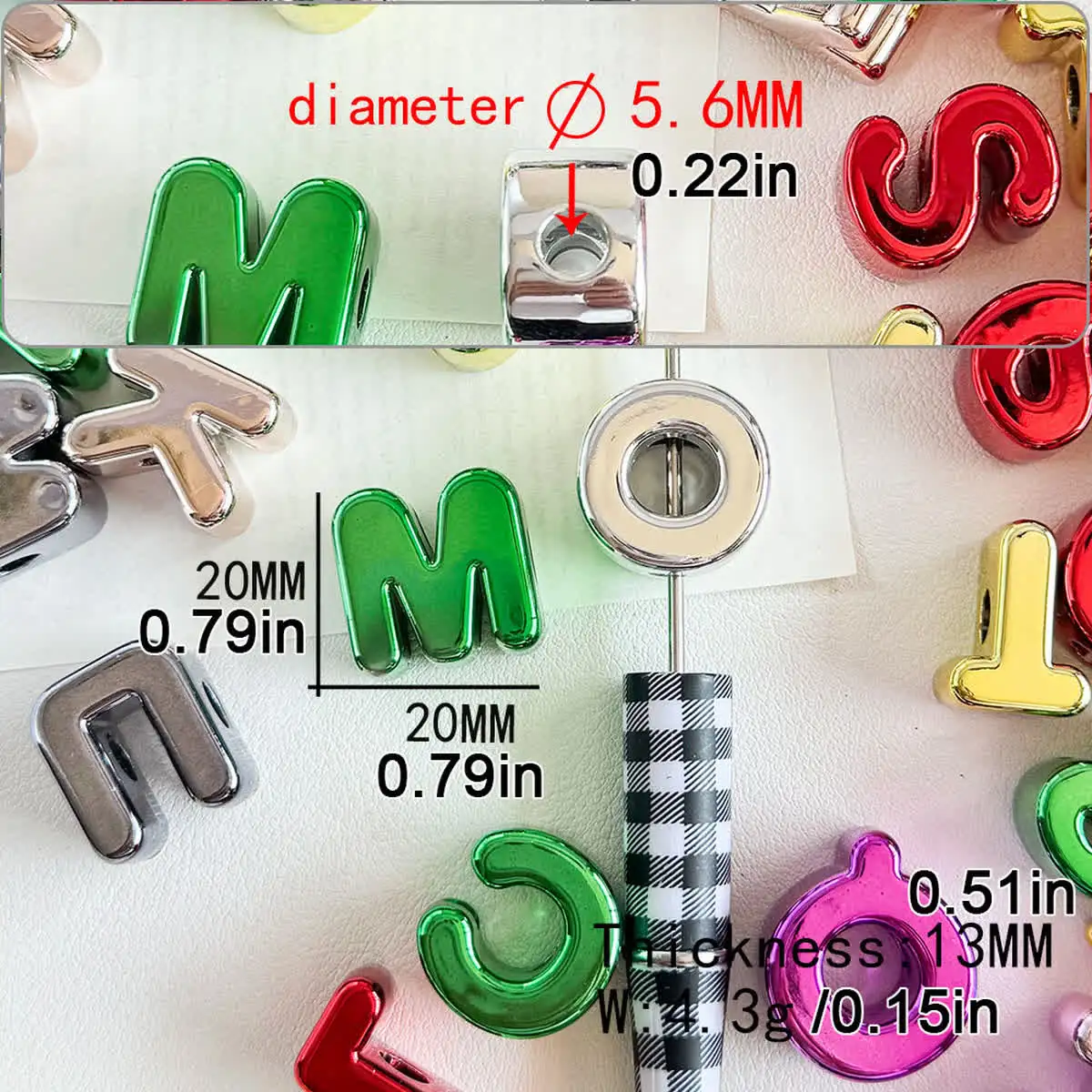 20mm Acrylic Metallic-Finish Letters in Multiple Colors for Handmade DIY Jewelry Making Suitable for Beadwork Loose Bead Accesso