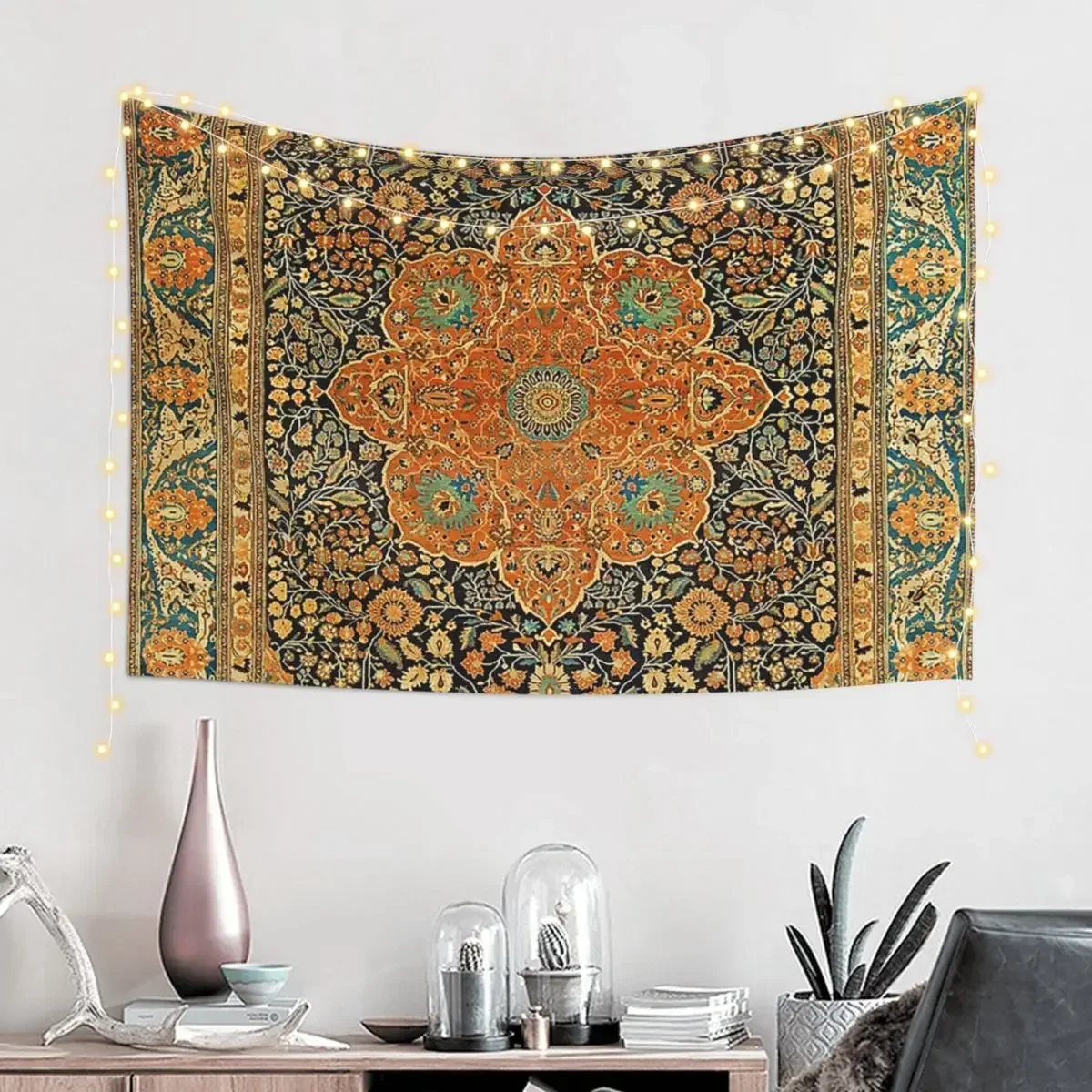 Antique Mohtashem Kashan Persian Rug Print Tapestry Hippie Wall Hanging Aesthetic Home Decor Tapestries for Bedroom Dorm Room