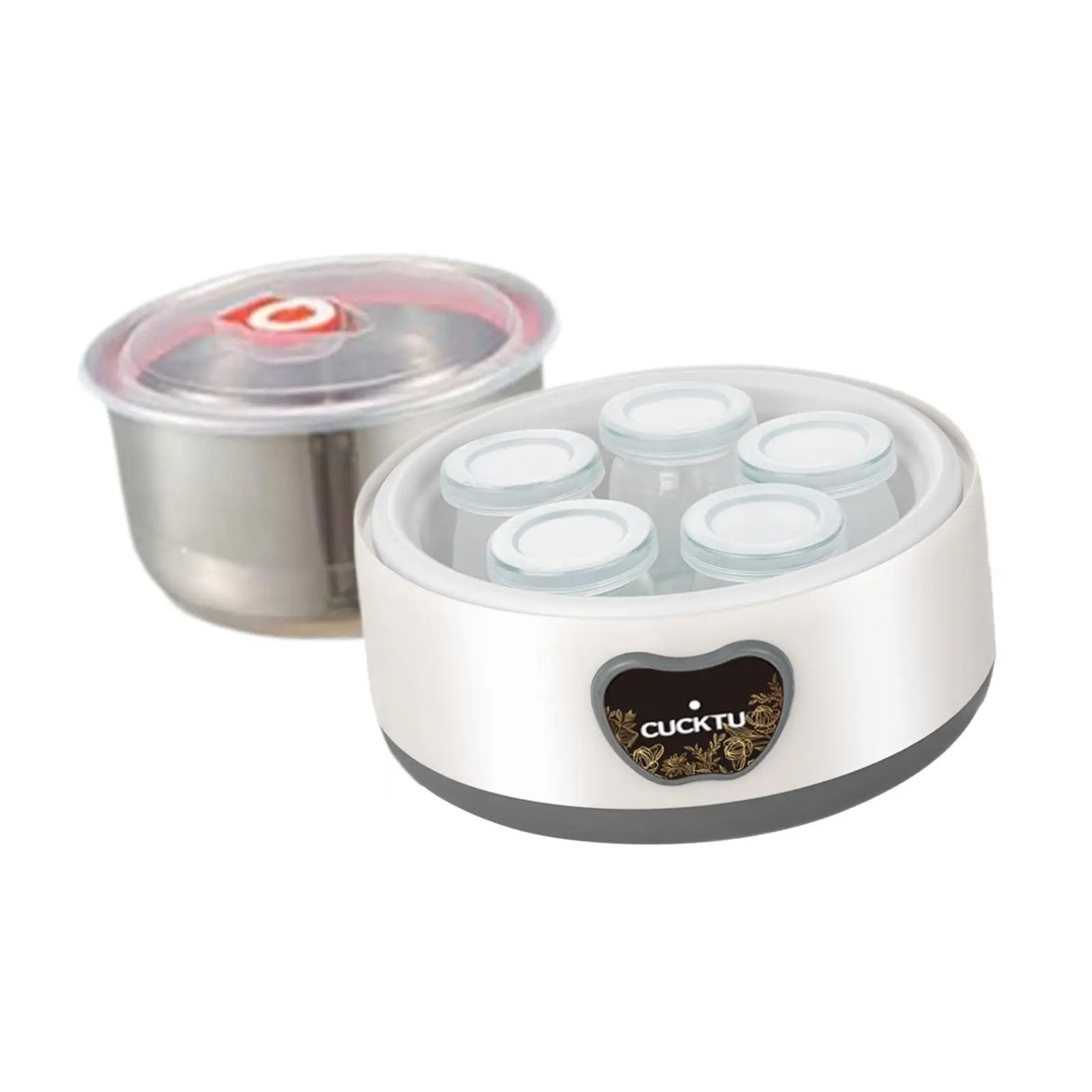 Portable Electric Yogurt Maker 5 Cup Set DIY Greek Yoghurt Machine with Timer for Family Breakfast and Gifts