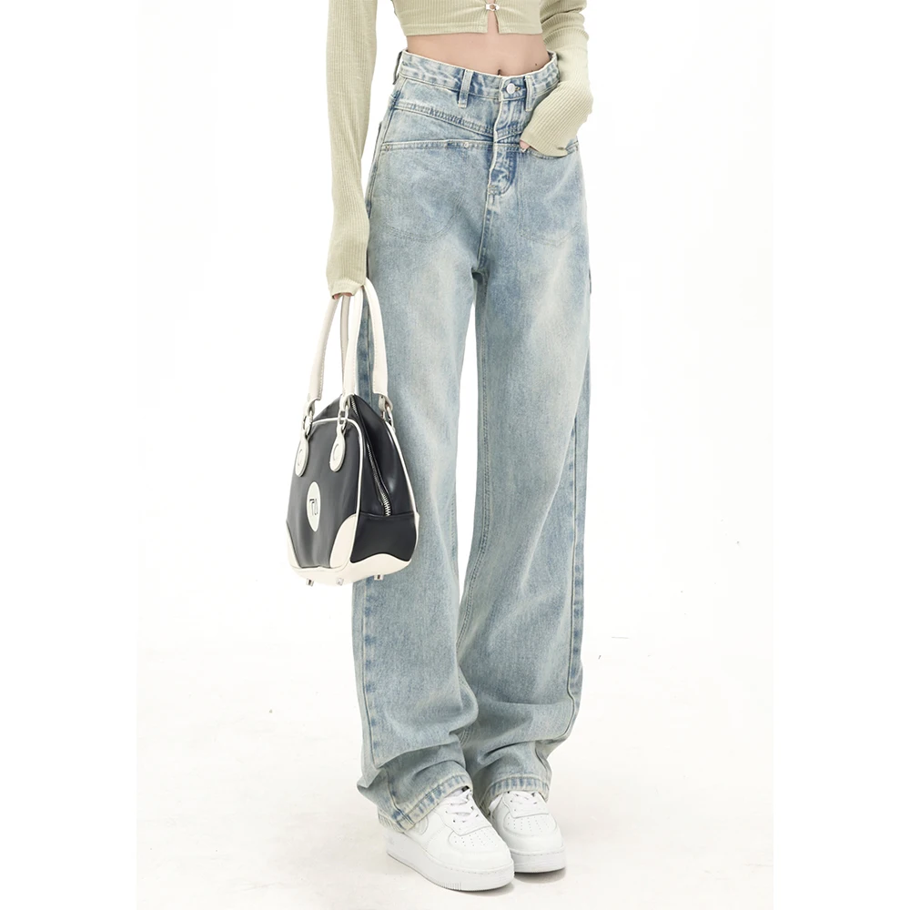 Straight Jeans Women High Waist Streetwear Light Blue Denim Pants Ladies Wide Leg Loose Jeans For Women 2024