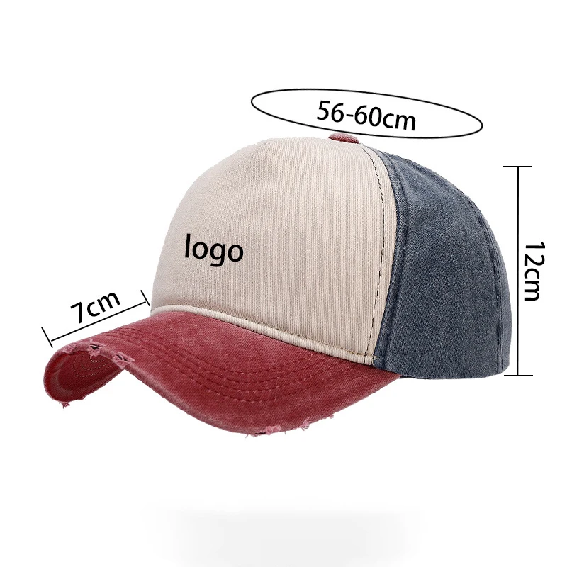 Custom Logo Baseball Cap Washed Hole Peaked Caps Women Summer Mesh Adjustable Dad Hat Men Outdoor Sport  Classical Trucker Cap