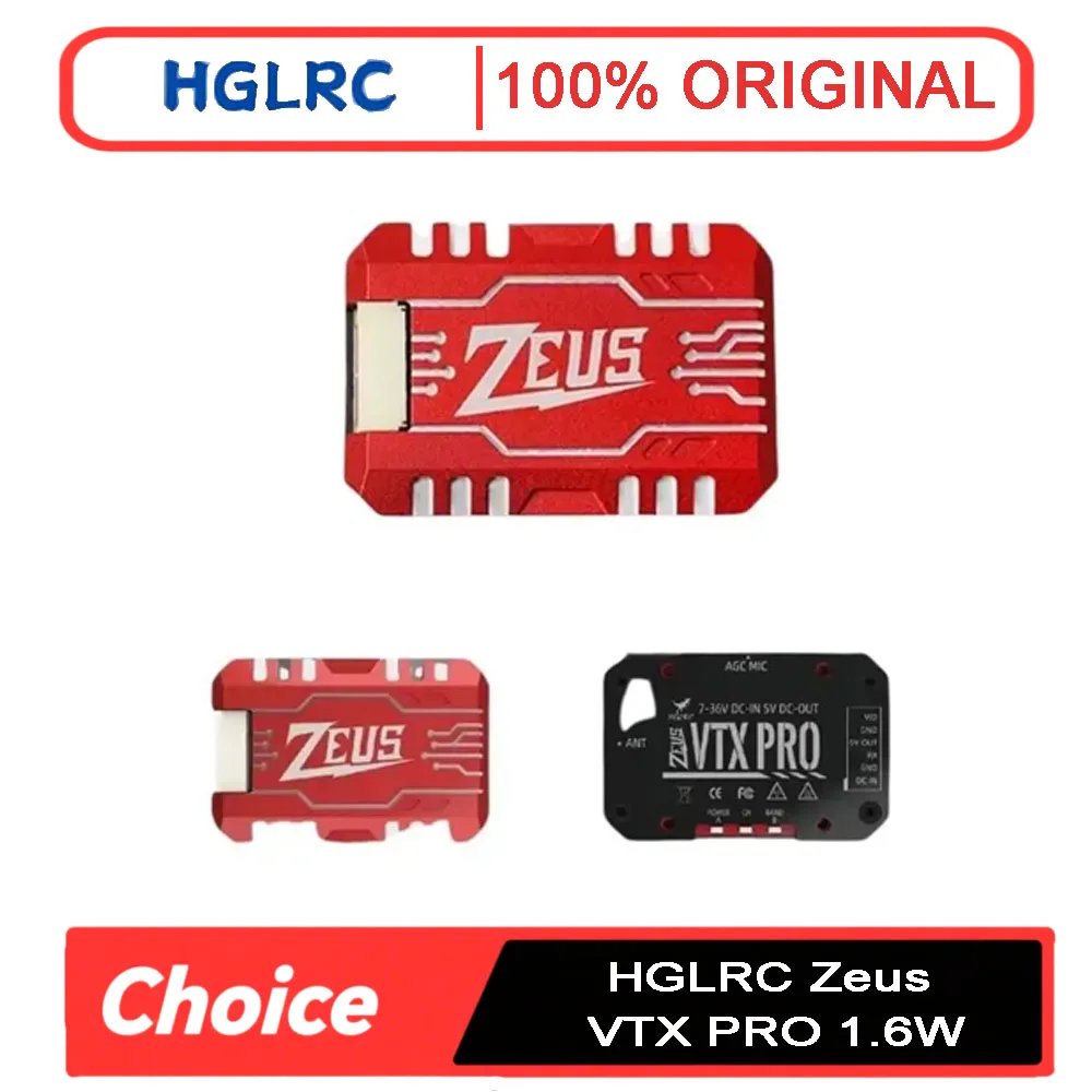 

HGLRC New Zeus VTX PRO 1.6W 5.8G Image Transmission 40CH with Microphone PIT/25/400/800/1.6W Adjustable For RC FPV Racing Drone