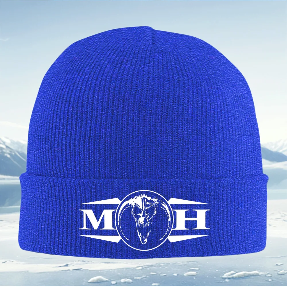 الجمجمة رئيس الحروف البيضاء خلفية سوداء الرجال النساء للجنسين محبوك قبعة قبعة صوفية قبعة الشتاء الحرارية الدافئة عيد الميلاد في الهواء الطلق