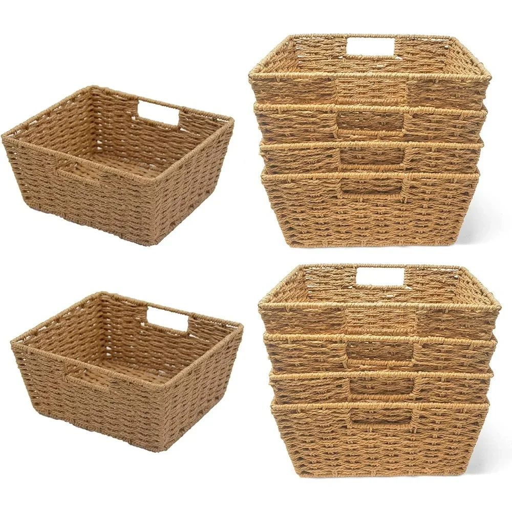 

Woven Wicker Storage Baskets with Built-in Carry Handles - 9.75" L x 8.5" W x 4.5" H (40-Pack)