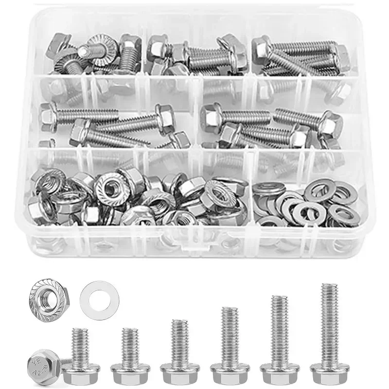 

96pcs Stainless Steel Screws Nut Washers Set Hex Cap Flange Bolt Assortment Kit Screws with Nuts Flat Washers M8 Hardware Tools