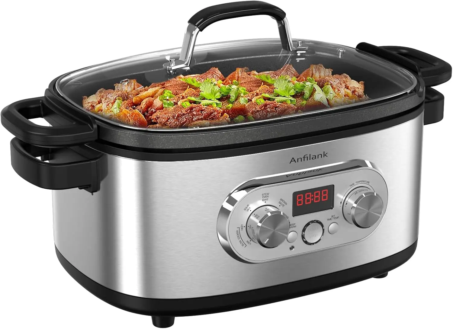 Cooker with Timer, 6.8 Quart Crock Pot, Presets to Sous Vide, Bake, Sauté, Cook Rice& More, Nonstick Dishwasher-Safe Pot, Adjust