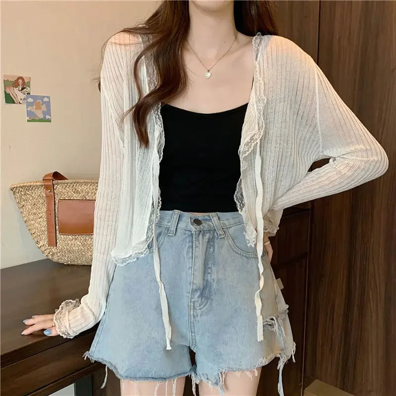 4 Colors Cardigans Women Lace Sexy Solid Casual Summer Sun-proof Thin Breathable Cropped Korean Style Female All-match Ulzzang