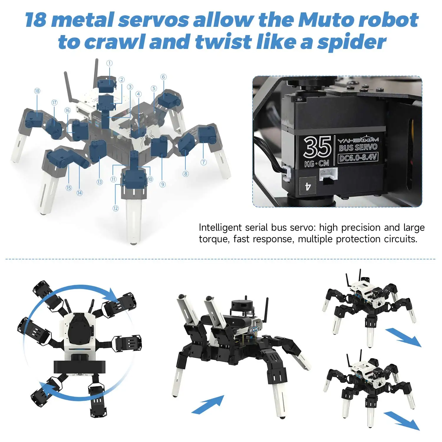 Yahboom Hexapod Robot Kit for Raspberry Pi 5 and Jetson NANO with 18PCS Servo Spider Robot Bionic Toy AI Visual Recognition