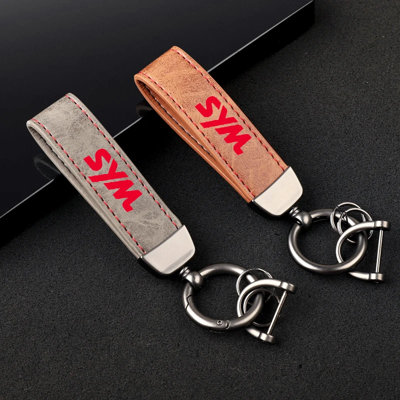 HD printed vintage leather horseshoe ring keychain for SYM Motorcycle Accessories