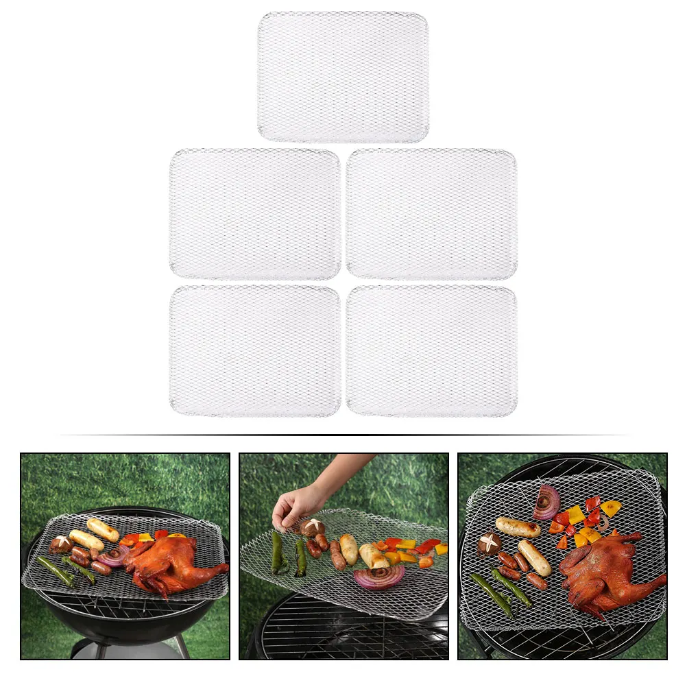 

5pcs BBQ Mesh Barbecue Mats Disposable Non stick Aluminum Grilling Net Food Grade Safe Outdoor Camping Tailgating