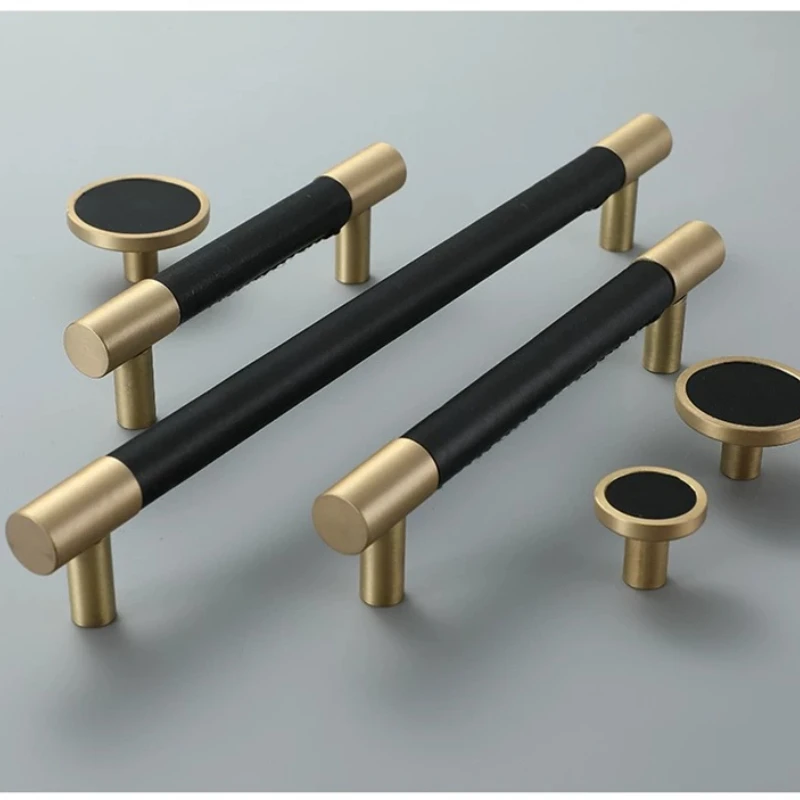 1pcs Cow Leather+brass natural Handles Drawer Cabinet Knob Kitchen Cupboard Wardrobe Pull Door Handles