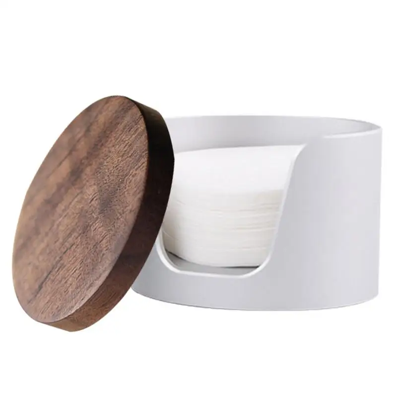 

Espresso Paper Filter Holder Round Replacement Paper Filter Dispenser Portable Container With Lid Dust-proof Wood Vintage