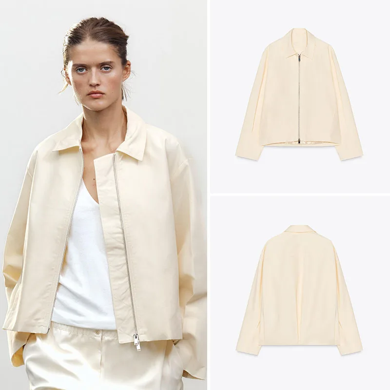 

Spring New Arrival Women's Pilot Jaet Coat Stand Collar Street Sle Long Sve Zipper Closure Color Outerwear