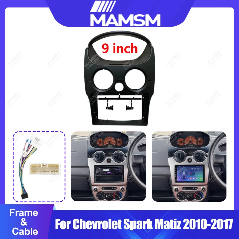 Para Chevrolet Spark Matiz 2010-2017 9 pulgadas radio de coche android fascia multimedia mp5 vídeo Audio estéreo panel marco arnés de cables.