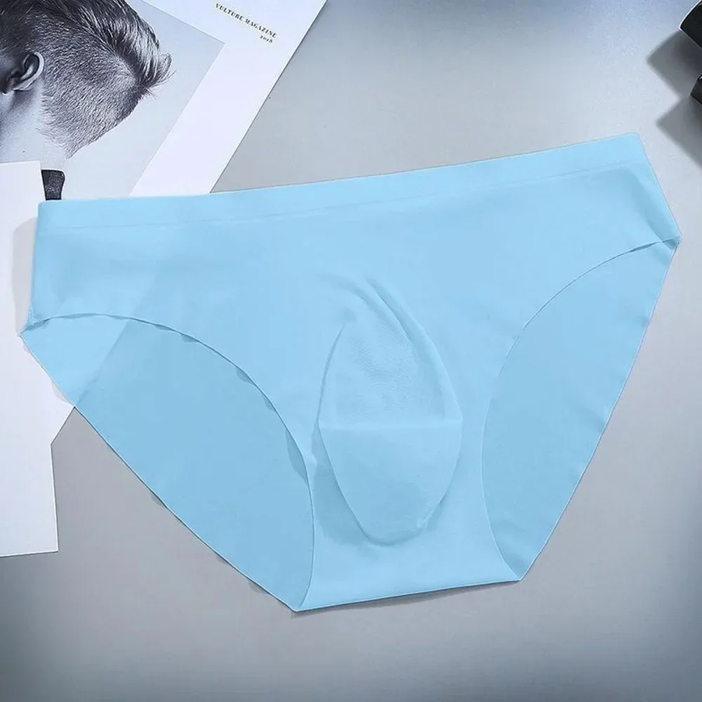 Men\'s Traceless Underwear Briefs Shorts Middle Waist Ice Silk Transparent Breathable Bulge Pouch Panties For Man