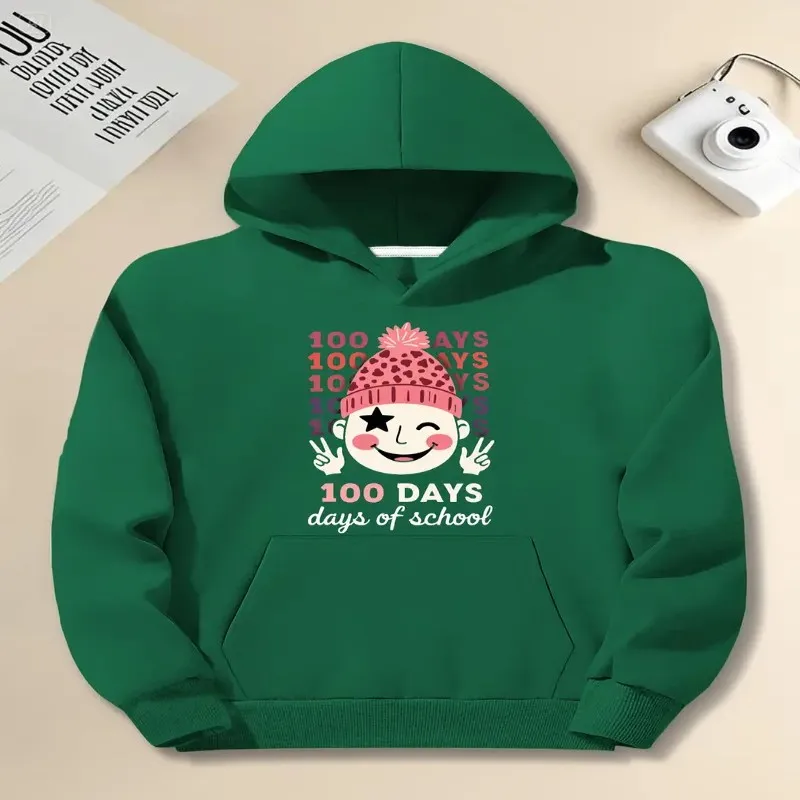 

Зима-Осень Одежда больших размеров Женская толстовка оверсайз с улыбающимся лицом Графика 100-дневный белый текст с длинным рукавом из мягкой ткани