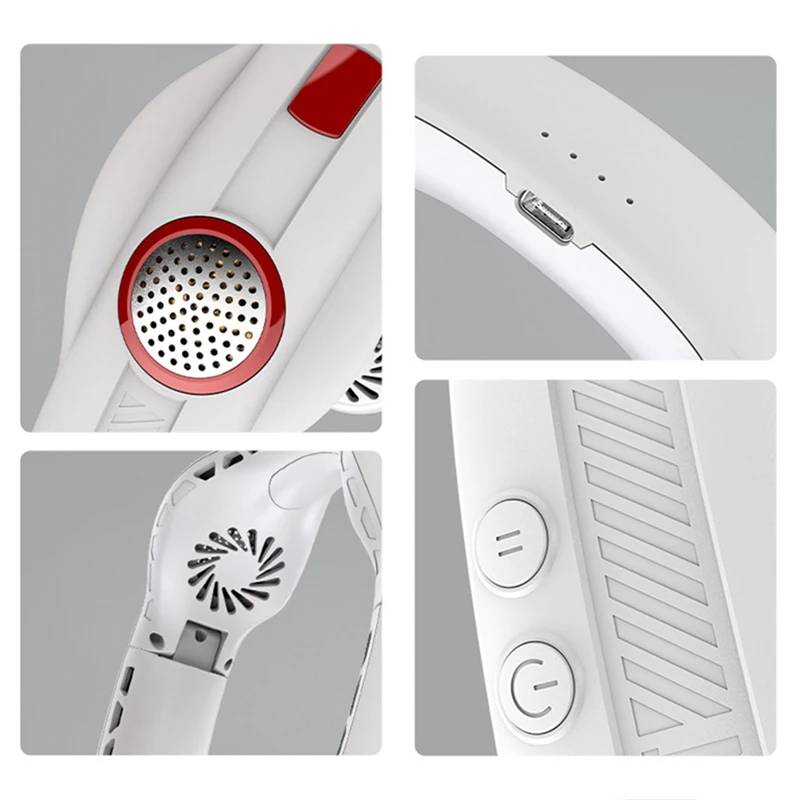 4 モーター折りたたみ式吊り首ファン 5000mAh USB 充電式ポータブル空気クーラー 3 ギア風ミニ電気ブレードレスネックバンドファン