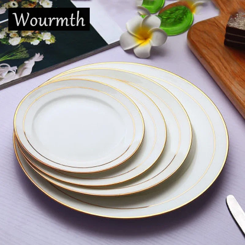 Dinner Set Plates and Dishes Bone China Phnom Penh Plate Health and Safety Tableware White Round Steak Disk Salad Fruit Plates