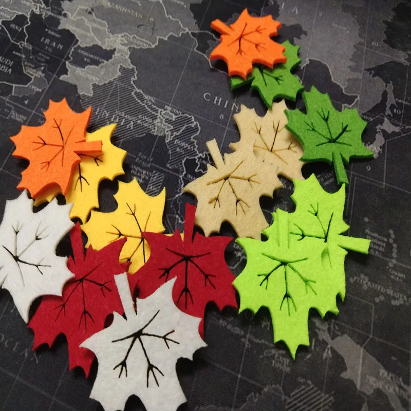 Custom Made 40pcs 7 Candy Colors Felt Maple Leaf DIY Decorative kindergarten leafs kids garden Patch applique leaves handmade