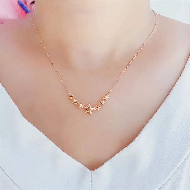 585 Purple Gold Shining Star Necklace Luxury Plated 14K Rose Gold Fashion Hollow out Pendant collarbone Banquet Jewelry Gifts - view 2