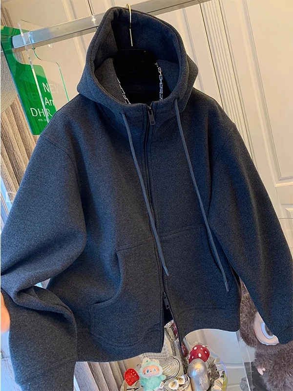 

Thickened Fleece Hoodie Jacket Men's Casual Sporty Double Zipper Large Size 136kg Loose Top for Winter Youth Trendy Organic C...