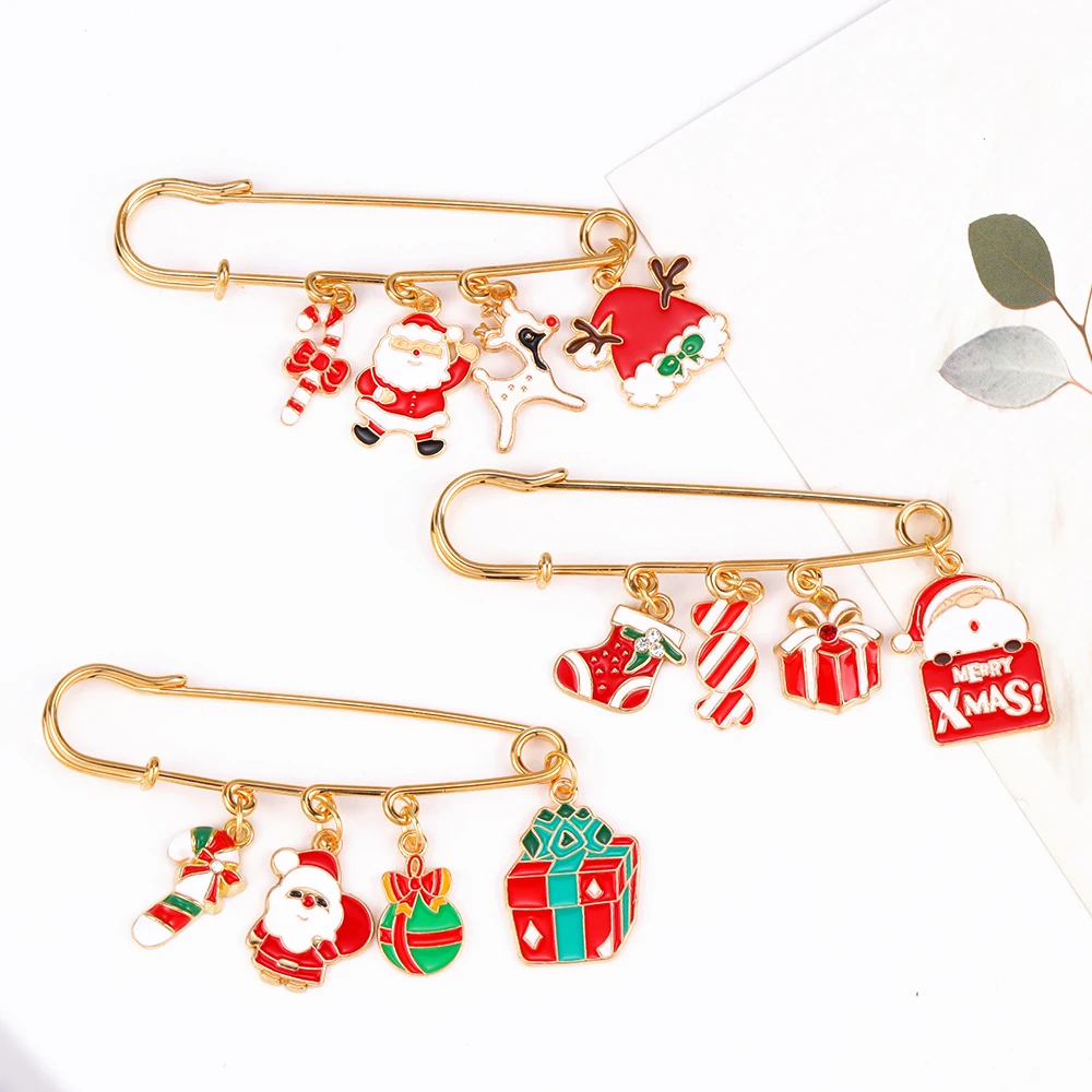 Lovely Enamel Christmas Santa Claus Snowman Pendants Brooch Badge Xmas Laple Pin New Year Party Jewelry Gifts For Women Men Kids