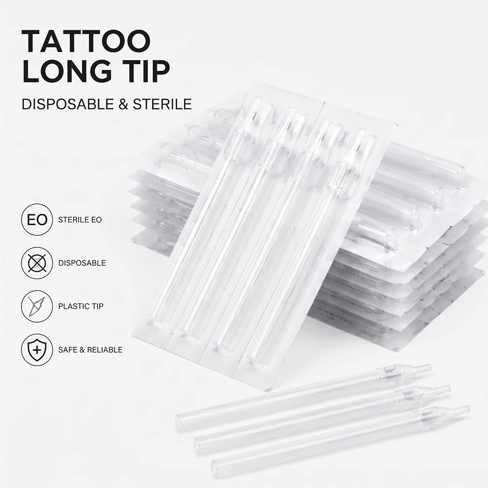 

Disposable Tattoo Needle Tips Long Plastic Sterile Needle Nozzle Transparent Tattoo Tube Tips for Tattoo Machine Supplies