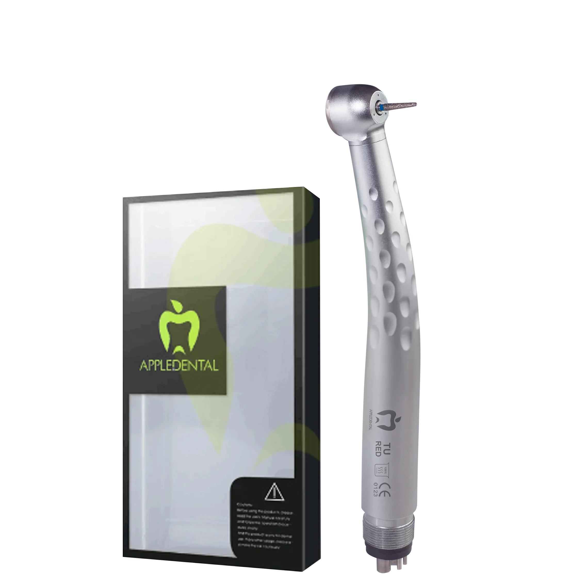 APPLEDENTAL Red-TU High-Speed Handpiece: 4-Hole Push Button, Ceramic Bearings, Three-Point Spray, Efficient Water & Air Cooling