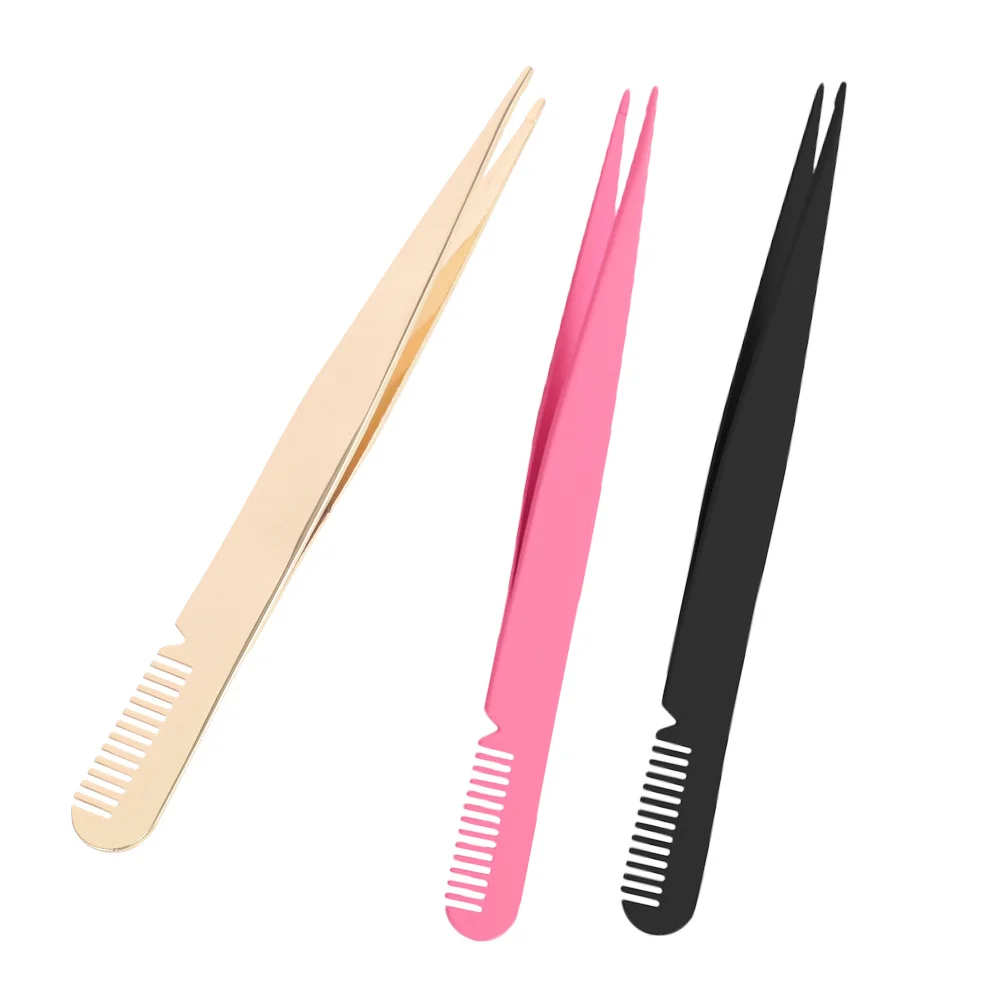 

3Pcs Eyelash Tweezers with Comb Professional Lash Clamp for False Lashes Extension Application Portable Lightweight Makeup Tool