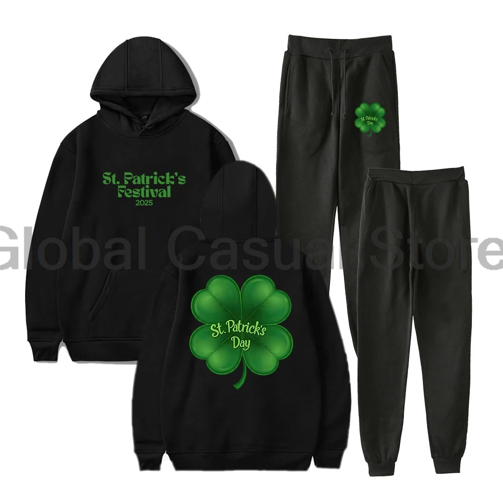 St Patricks Day Hoodies Jogger Pants Two Piece Set Sweatshirt+Sweatpants St. Patrick's Festival 2025 Women Men's Set